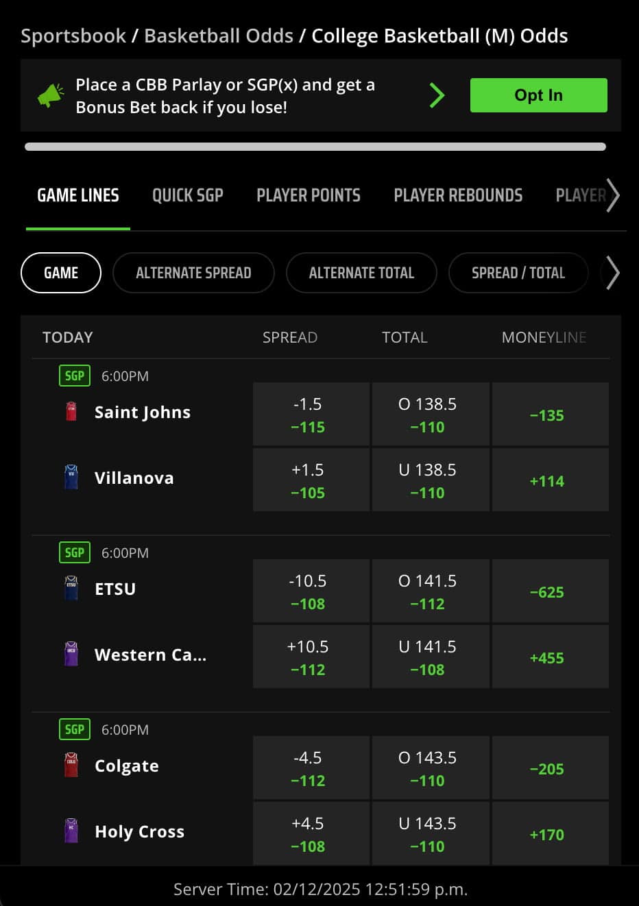 Live odds at DraftKings sportsbook.